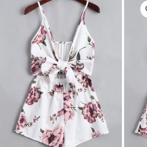 Zaful Floral Plunge Tie Front Romper